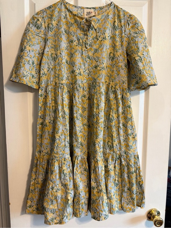 Mata Traders Dresses & Skirts - NWT Mata Traders Thais Tiered Midi Dress XS Navy Yellow Botanical Floral Cotton
